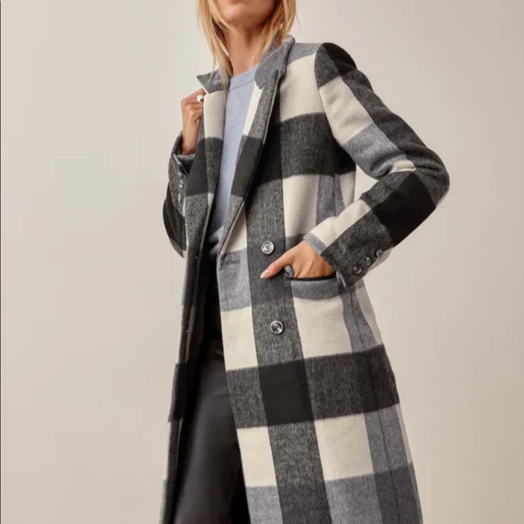 Reformation York Coat in Light Grey Plaid - Picture 3 of 7